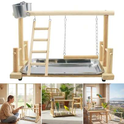 Parrot Playstand Bird Play Stand Cockatiel Playground Wood Perch Gym Toys