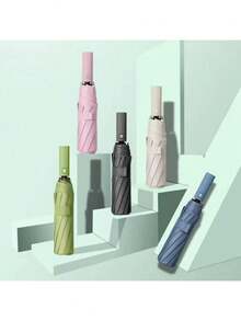 双骨黑胶自动伞，加厚耐用伞骨，三折伞，抗紫外线折叠伞 - 彩色 - 查看 5