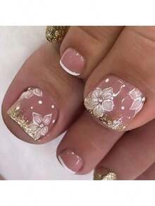 24 Pieces Spring/Summer European-Style White Edged Glittering Cute Flower With Diamond Decorated Foot Covers (Can Be Detached) And Wearing Armor - 彩色 - 查看 12
