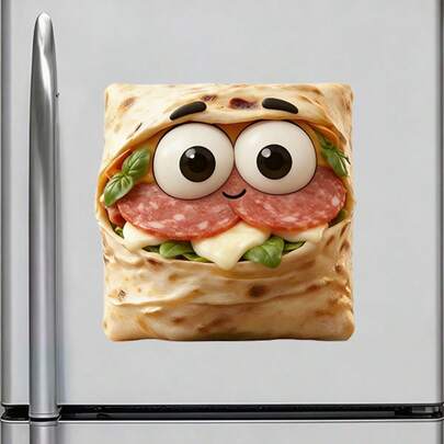 Amigos envueltos en salami y queso mozzarella con imanes de albahaca: rellenos con la clásica carne y queso italianos, con grandes ojos de dibujos animados y cejas sonrientes, con forma irregular horneados con bordes con pegatinas - Deliciosos bocaditos toscanos con una linda sonrisa para decorar tu refrigerador