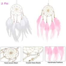 2 Pcs Dream Catchers, Small Handmade Feather Dreamcatcher Supplies Car Charm With Crystal Beads Wall Hanging Decor For Home Car Decoration Ornament Women Friend Gift(White + Pink) - Butterfly - View 1