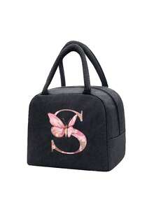 Pink Butterfly & Letter Pattern Insulated Lunch Bag, Thermal Lunch Box, Suitable For Students, Office, Camping, Picnic, School, University, Lightweight Portable Canvas Lunch Storage Bag - Multicolor - View 27