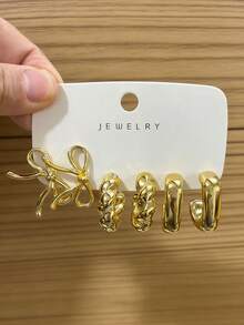 6/18件套时尚耳环套装，包含C形、水滴形、迷你C形、扭曲C形、心形、蝴蝶形等多种款式，适合日常及节日佩戴，采用ABS树脂材质，并经UV镀金工艺处理，持久不褪色。 - 彩色 - 查看 6