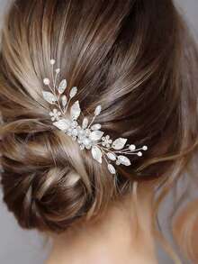 优雅女士水钻合金发梳，中国风汉服/旗袍发饰，婚礼新娘头饰 - 銀色 - 查看 1