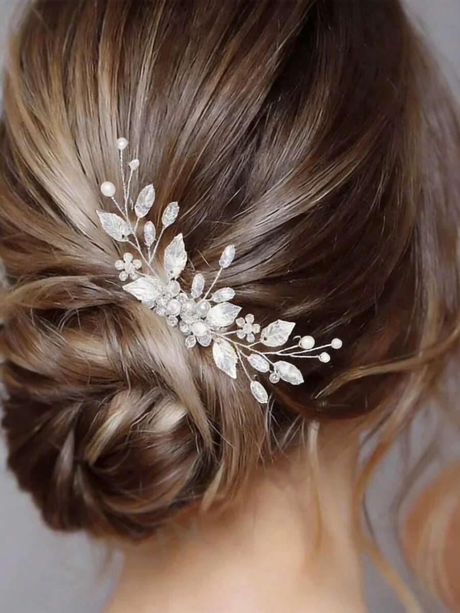 优雅女士水钻合金发梳，中国风汉服/旗袍发饰，婚礼新娘头饰 - 銀色 - 查看 1