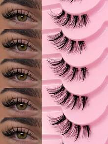 Rikuaild 9 Pairs Wet Look Half-Eye False Eyelashes, Reusable Cartoon & Cat Eye Style Lashes Suitable For Dates, Parties, Ideal For Beginners - Black - View 1