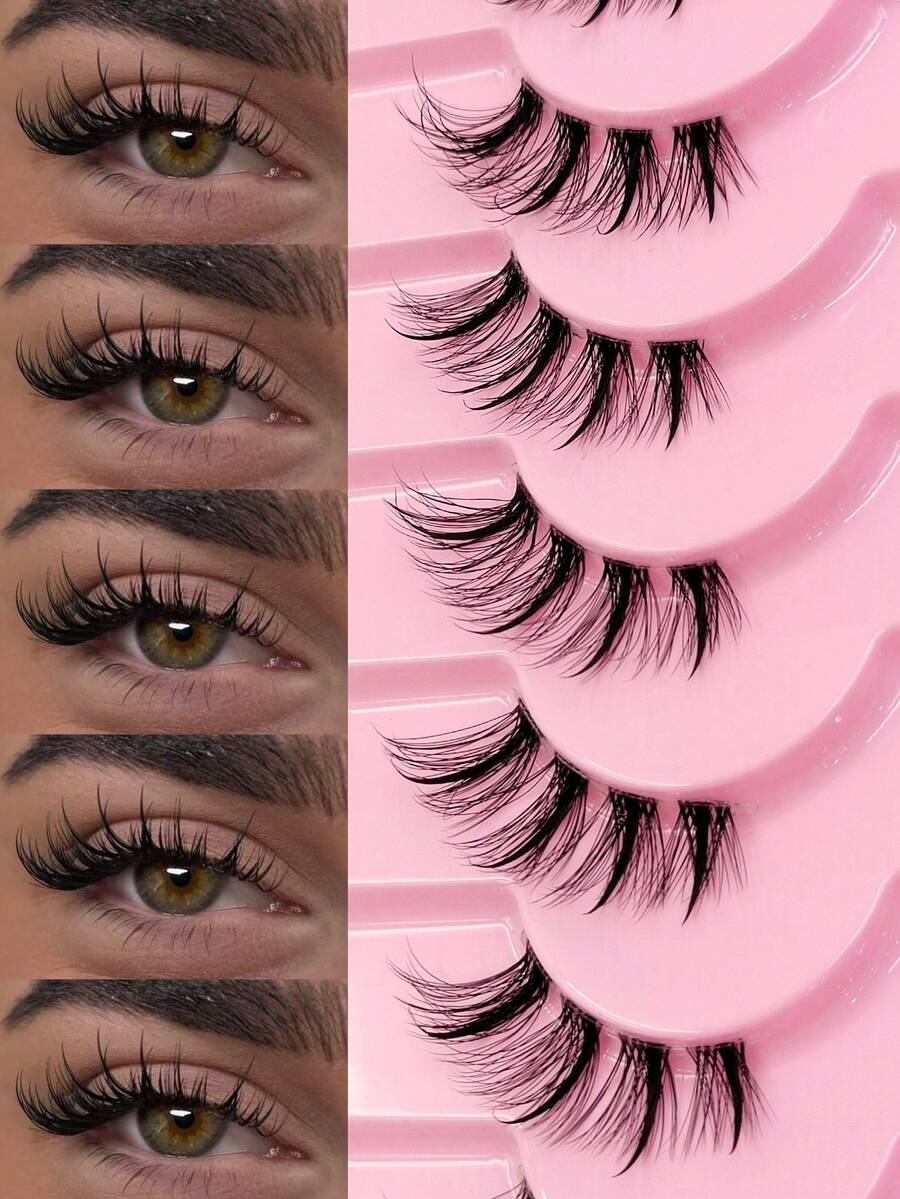 Rikuaild 9 Pairs Wet Look Half-Eye False Eyelashes, Reusable Cartoon & Cat Eye Style Lashes Suitable For Dates, Parties, Ideal For Beginners - Black - View 1