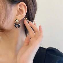 1 Pair New Dot & Bow Earrings, Korean Elegant Earrings - Black - View 2