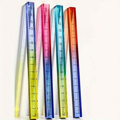 15厘米/5.91英寸渐变色方尺 - 透明多色尺（粉色、黄色、绿色、蓝色、紫色），适用于几何、绘画、办公和学习 - 耐用光滑表面，测量精准