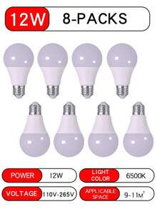 8颗E27 7/9/12/15W LED灯泡相当于75W白炽灯，冷白光6500K，1000流明超亮灯泡，适用于客厅、厨房、卧室和办公室。 - 8個裝燈泡 - 查看 16