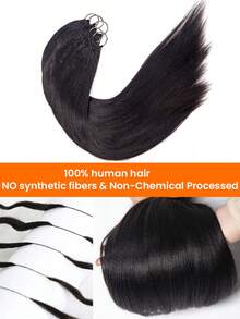 Tóc nối Remy siêu nhẹ kiểu Bohemian, tóc thẳng Remy siêu nhẹ, kiểu móc sợi lông vũ, 50g/150g/250g/350g, tóc nối liền mạch vô hình, kiểu móc sợi Miracle Knot phù hợp cho phụ nữ có mái tóc mỏng. - Natural Black - Xem 4