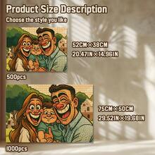 500/1000pcs Custom Photo Puzzles | Personalized Family And Pet Portraits, Fun Cartoon Art, Ideal For Christmas And Valentine'S Day Gifts, Light Brown Fiberboard, Portable For Beginners - Vertical Design - View 2