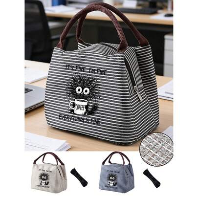 Bolsa de almuerzo aislada con patrón "Todo está bien", incluye taza de café y diseño, regalo divertido para amantes del café para mujeres, con bolsa de almacenamiento de utensilios negra, gran capacidad, caja de almuerzo térmica para estudiantes, bolsa de picnic portátil de viaje, bolsa de almuerzo aislada para la oficina y la escuela, caja de almuerzo para el trabajo, caja de almuerzo para vacaciones en la oficina, caja de almuerzo multifuncional para camping y escuela para hombres y mujeres