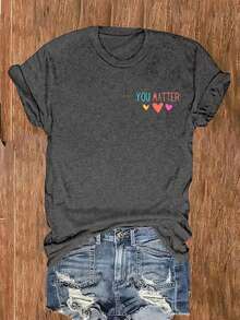 Howell 情人节休闲上衣，印有励志语录，柔软弹力舒适面料，四季皆宜，夏季百搭 - 深灰色 - 查看 3