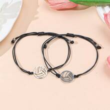 2 piezas Pulsera de acero inoxidable con colgante de voleibol retro trenzado, adecuado para hombres y mujeres - voleibol - Ver 4
