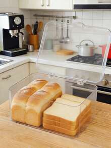 1 hộp đựng bánh mì bằng nhựa PET trong suốt, có nắp lật kín, chống ẩm và chống bụi, giữ được độ tươi ngon, thích hợp để bảo quản trên kệ bếp, dùng để đựng thực phẩm, có thể dùng để đựng bánh nướng, bánh ngọt, bánh quy, bánh mì tròn, bánh sừng bò, v.v. - Nhiều màu - Xem 5