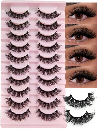 Hinarin 10 Pairs Thick 3D Multi-Layer DD Curly Russian Volume False Eyelashes High Curl Degree Dense & Bold Whole Piece Eyelash Extensions And Reusable For Gifts And Daily Party Use