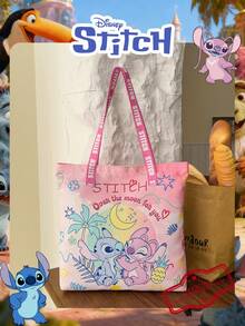 Disney 1 Pc  Officially Licensed Stitch Pattern Canvas Tote Bag, Women's Large-Capacity Shoulder Bag, Lightweight Reusable Shopping Bag – Ideal For Girls, Teens, Cartoon Fans, Perfect For Daily Commutes, Grocery Shopping, School Runs, Beach Trips, Holiday Gatherings,Back To School - DHF52266-sT - View 9
