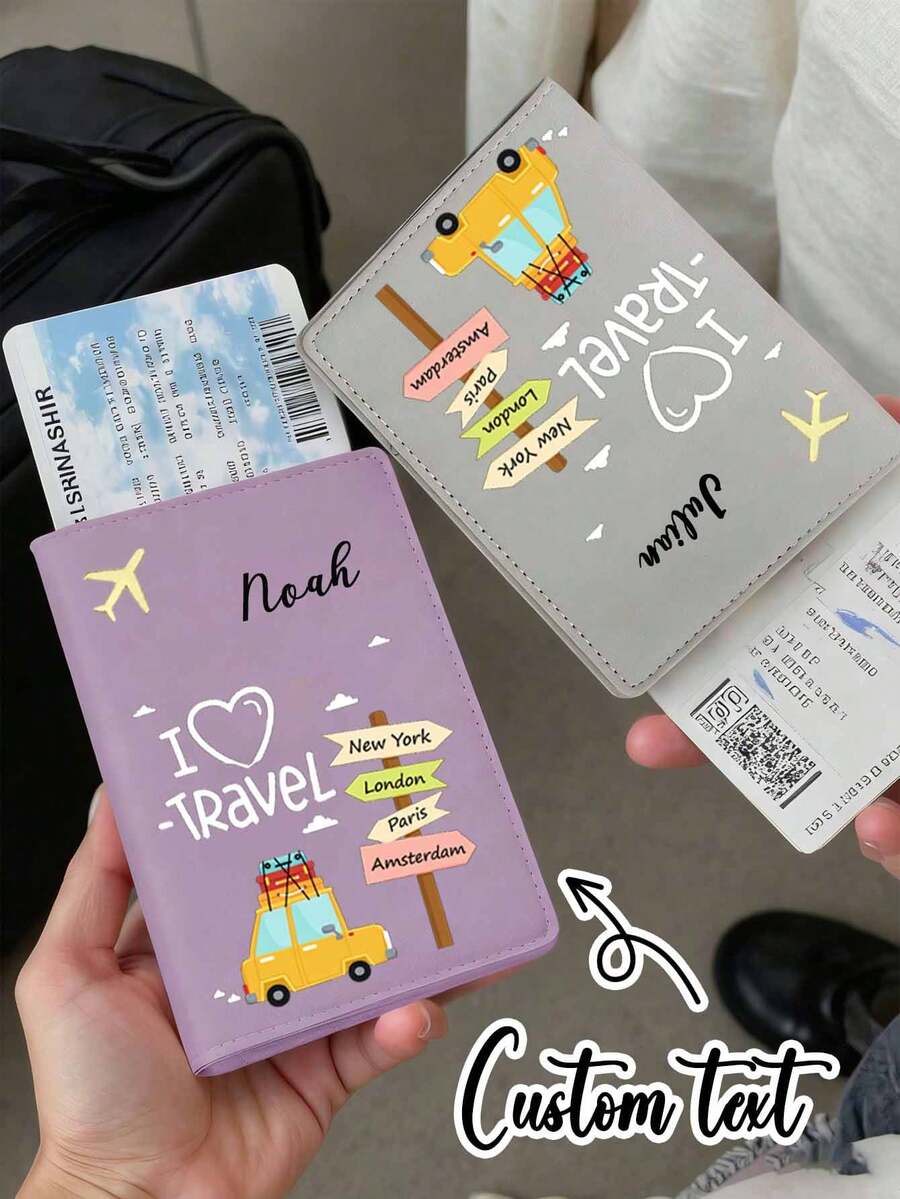 可定制护照套，个性化护照夹，护照钱包，日常旅行必备礼品，多功能大容量可折叠实用简约可爱度假风，现有亮粉色、宝蓝色、绿色、波尔多红可选，适合旅行、徒步、运动、登山 - 彩色 - 查看 1