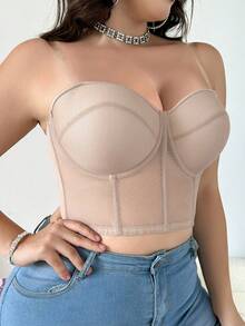 mimilemon Plus Size Women Lace Bra With Removable Shoulder Strap, Comfortable Non-Slip Underwear - Beige - View 6