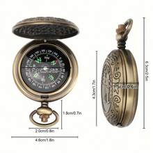 Reloj de bolsillo con brújula, equipo para montañismo y exploración al aire libre, reloj de bolsillo con brújula plegable - Bronce - Ver 3