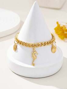 1 pieza Pulsera de moda con estrella de mar, concha y caballito de mar, estilo bohemio para vacaciones en la playa - Amarillo Oro - Ver 5