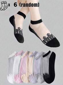 1 Par/3 Pares/6 Pares/10 Pares/15 Pares/20 Pares Medias de fibra de vidrio transparente al azar, calcetines de unicolor transpirables de tiro bajo, transparentes, adecuados para primavera, verano, uso diario y casual - Multicolor - Ver 7