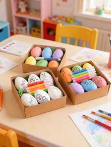 Trứng Phục Sinh Tự Làm Vẽ Tay, Trứng hình Thỏ và Gà hoạt hình, Quà tặng thủ công, Thích hợp cho các trò chơi trong bữa tiệc Phục Sinh, Quà tặng ngày lễ, Mùa tựu trường, Quà tặng hàng ngày - Nhiều kiểu dáng - Xem 6