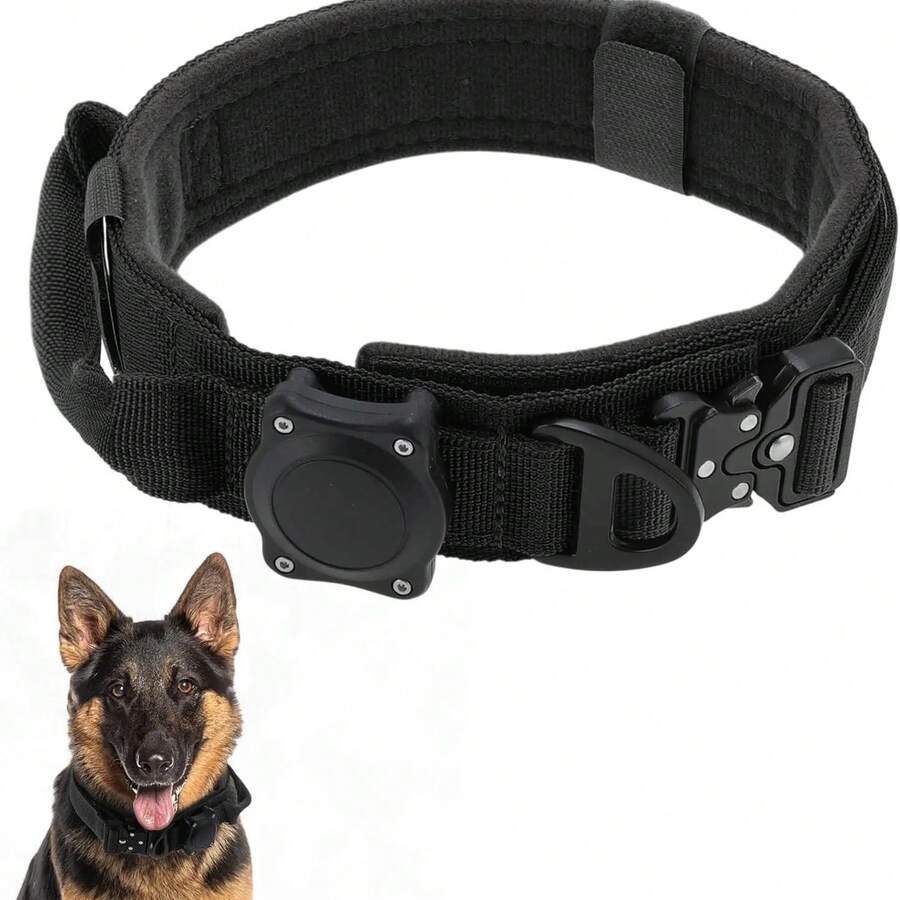 Dog Collar Waterproof Tactical Dog Collar With Control Handle Zinc Alloy Buckle Pte Collar For AirTag Medium Large Dogs Necklace Without Locator And With Screwdriver - 彩色 - 查看 1