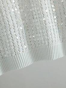 GIGOGOU 女士镂空亮片针织T恤，休闲度假沙滩短袖上衣，夏季 - 灰色 - 查看 9