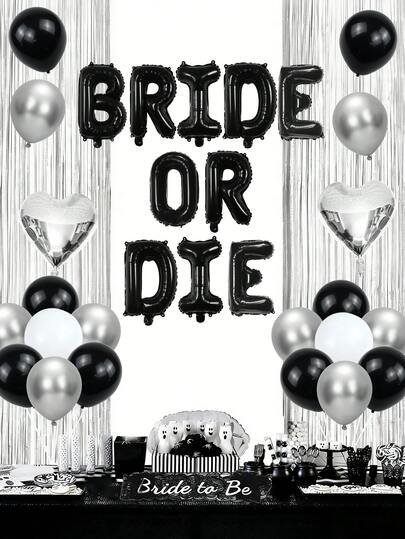 Bộ 38 bóng bay trang trí tiệc cưới phong cách Gothic, bao gồm bóng bay chữ "Bride Or Die" 16 inch, bóng bay cao su màu đen và bạc, phù hợp cho tình yêu bền chặt, trang trí tiệc cưới phong cách Gothic, tiệc đính hôn, trang trí tiệc độc thân cô dâu đen, trang trí tiệc cô dâu, tiệc độc thân vui nhộn, "Bride Or Die", tiệc đính hôn.