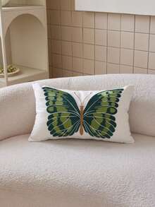 LCUHPCL 1pc 3D Green Butterfly Linen Embroidered Throw Pillow Cover, Suitable For Living Room, Bedroom, Party, Sofa And Various Environments, Spring/Summer - Multicolor - View 13