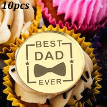 5个/10个/20个金色亚克力“Feliz Dia Papa Best DAD Ever/LOVE YOU Daddy”纸杯蛋糕装饰插牌，适合父亲节生日派对蛋糕装饰 - 彩色 - 查看 13
