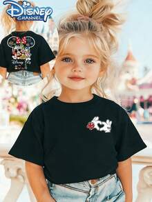 Mickey And Minnie Mouse One Cute Disney Fresh And Fashionable Round Neck T Shirt For Girls Made Of 100 Cotton Is An Ideal Choice For Daily Wear Vacation Leisure Outdoor Exploration School Life And Shopping Trips It Is A Must Have Item For Summer It Is Also An Excellent Gift For The Same Boy And Girl Every Child Deserves One - Noir - Voir 1