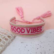 1pc Fashion Handmade Woven Adjustable Size Vintage Tassel Boho Bracelet, Suitable For Women Party, Travel, Daily Wear, Hand Rope - Pink - View 4