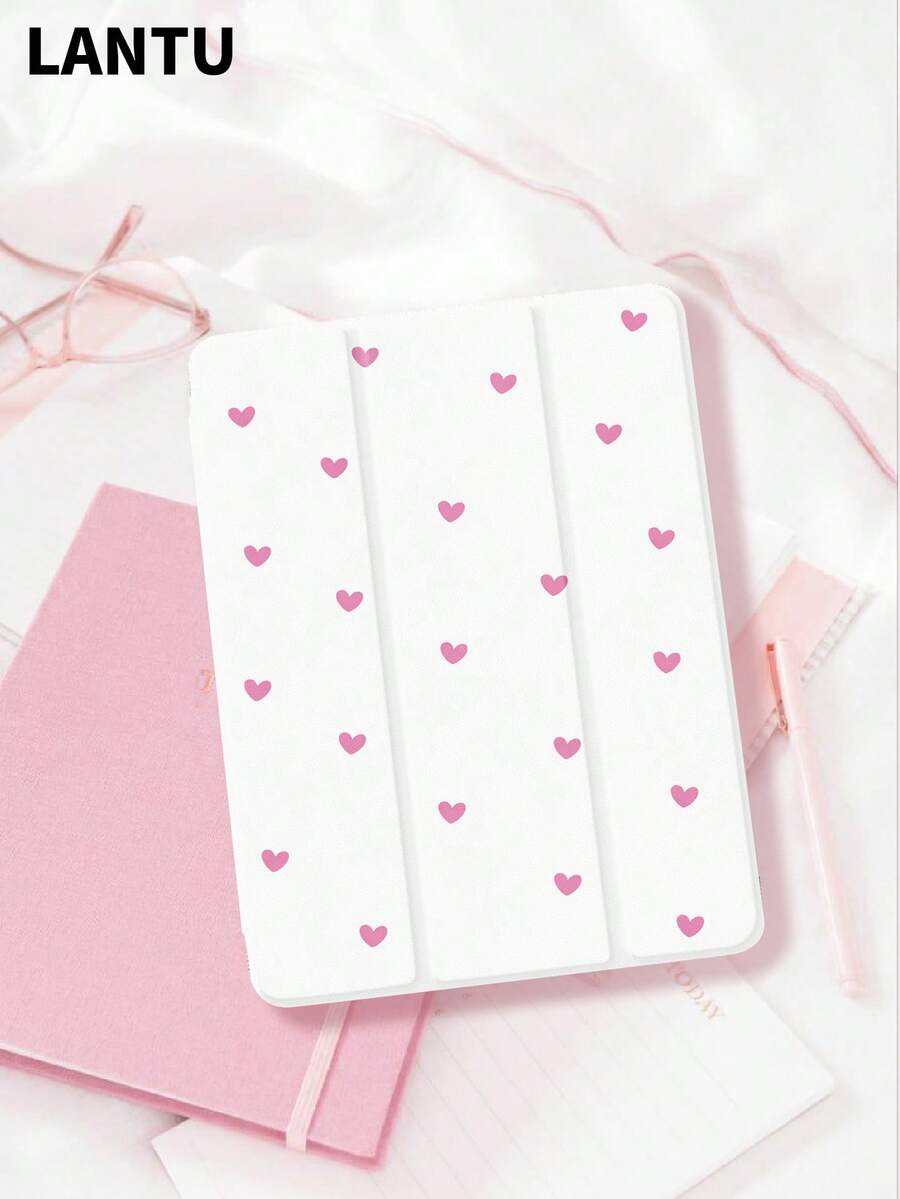 时尚粉色心形极简设计平板电脑保护套，兼容 10.2 英寸、(A16) 11 英寸、第 11 代、2025 款、第 9/10 代、Air 4 代、10.9 英寸、Galaxy Tab S6 Lite 10.4 英寸等型号，防摔，带笔槽，支持睡眠/唤醒功能，浪漫礼物之选 - 彩色 - 查看 1