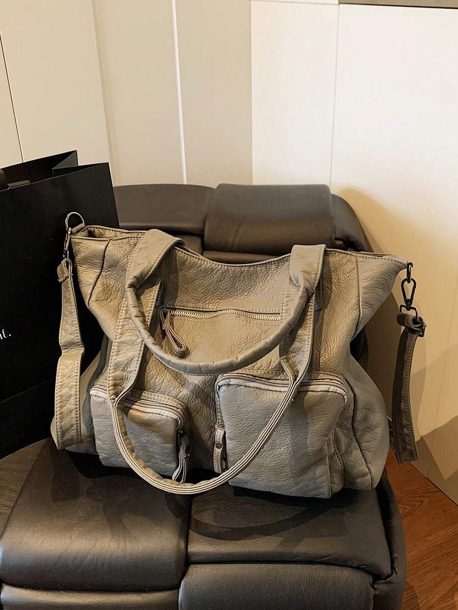 Schwarze PU-Leder Krokodilleder-Textur Shopper mit großer Kapazität, Mehrfachtasche-Design geeignet für verschiedene Anlässe, kann als Schulter- oder Umhängetasche getragen werden, verstellbarer Riemen, passend für 16-Zoll-Laptop, Akten, ideal für Einkaufen, Reisen, Urlaub, Lässig, weiche Textur
