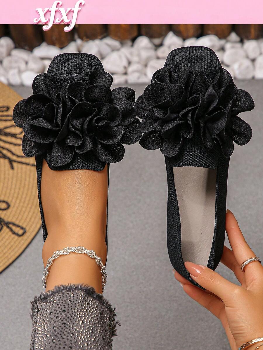 XfxfA Women's Striped/Pointed Toe Flat Shoes, Suitable For Shopping/Casual Daily/Commute/Vacation Wear - Black - View 1
