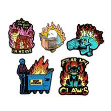 1件套黑色珐琅骷髅猫徽章 - 火焰徽章，适合朋克风格和情感表达服饰 - 彩色 - 查看 6