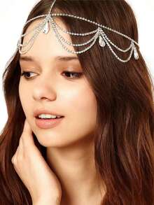 Bohemian Fashion Multi-Layer Crystal Water Drop Pendant Headchain, Shiny Jewelry Accessory For Women Party, Banquet, Ball, Headpiece - Silver - View 1