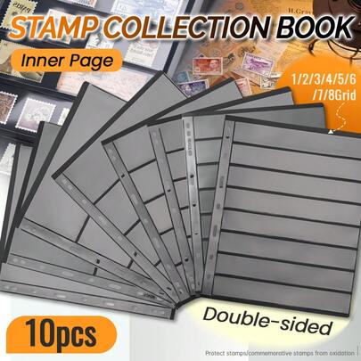 10 piezas Páginas de álbum de sellos de doble cara con 9 ranuras, hojas de recambio para álbum de sellos con formato dividido, soportes transparentes protectores de sellos, reutilizables para colección y exhibición de sellos