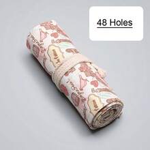 粉色埃菲尔铁塔印花帆布铅笔盒，大容量卷式铅笔袋，适用于12/24/36/48孔铅笔、彩色铅笔、素描用品 - 單件 - 查看 8