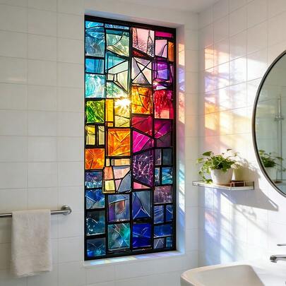 1/5pcs Retro Geometric Frosted Glass Window Film, Reusable PVC Static Cling Privacy Sticker, Suitable For Bathroom, Study, Bedroom Windows And Glass Doors Decoration