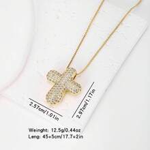 1pc White Zirconia 18k Gold Plated Copper Cross Pendant Necklace, Elegant Jewelry Gift For Women, Minimalist Design - Pendant Necklace - View 4