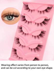 5对猫眼假睫毛，自然交叉款式，透明睫毛梗，打造自然纤长睫毛效果 - 黑色 - 查看 3