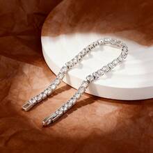 1 chiếc vòng tay Cubic Zirconia lấp lánh sang trọng, bạc S925, thiết kế thanh lịch, phụ kiện thời trang dành cho nữ, phù hợp cho đeo hàng ngày và dự tiệc. - Bạc - Xem 8