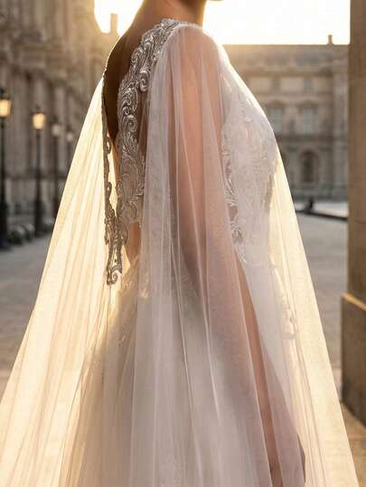 Elegant Beaded Pearl Bridal Cape Veil Off Shoulder Bolero Shawl Wedding Jacket For Women Bride Accessories 2m Long Shawl For Woman