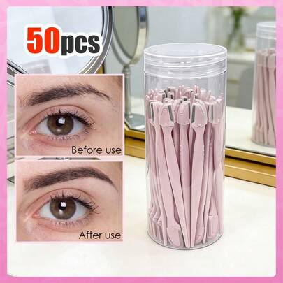 Zestaw wielofunkcyjny do przycinania brwi 50/40/30/24/20/12/6/3/1 szt. z osłonką ochronną, maszynka do golenia, urządzenie do demakijażu i depilacji, przyrząd do usuwania włosów z ciała, narzędzie złuszczające, trymer do brwi ze stali nierdzewnej z precyzyjną osłonką, odpowiedni do brwi, ust i nóg, delikatny i skuteczny, odpowiedni dla początkujących, przyrząd do pielęgnacji brwi, zestaw narzędzi do przycinania konturów, narzędzie do modelowania brwi dla kobiet, odpowiednie do codziennego użytku lub podróży