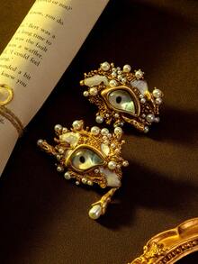 1对女士时尚耳环，铜合金恶魔之眼图案设计，异域风情古典耳环，适合节日、宴会、假日佩戴 - 彩色 - 查看 2