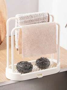 1pc Multifunctional Kitchen Dish Cloth Rack, No Drilling Required, Sink Side Drying Rack, Kitchen Storage, Universal Home Use - Multicolor - View 12